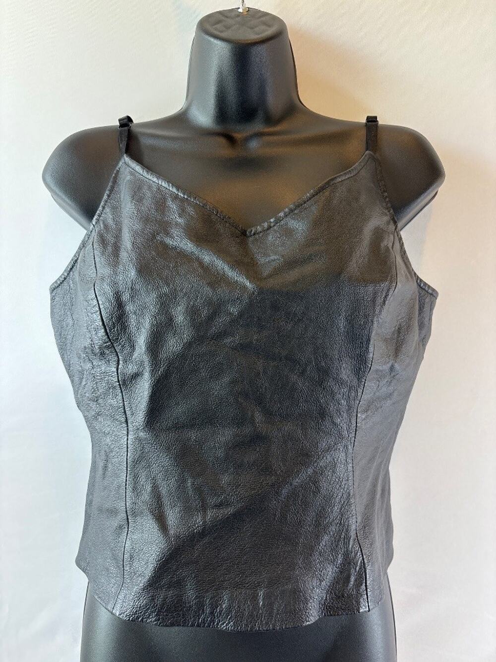 Vintage Y2K Leather Corset Crop Tank Top Sz 14 90s Edgy Goth Biker